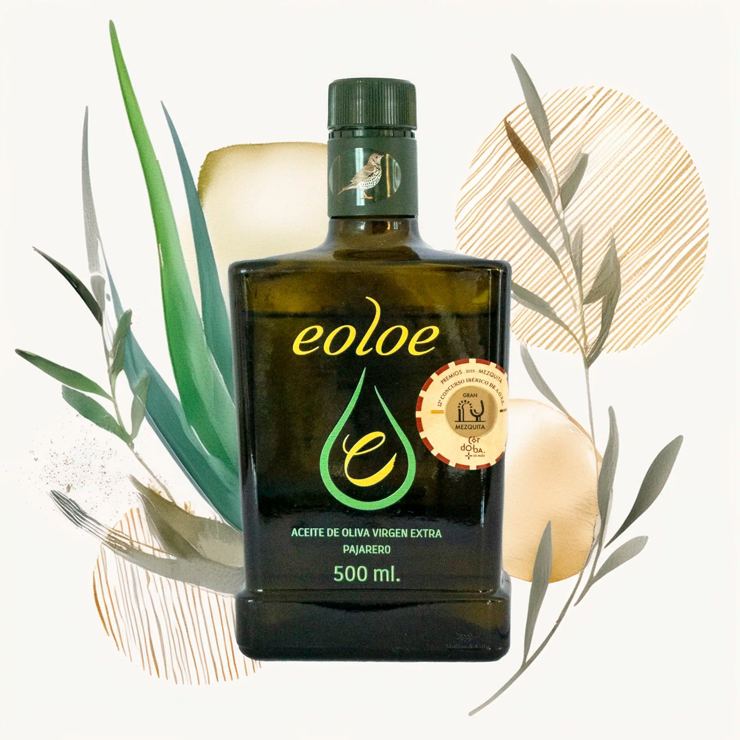 EOLOE Pajarera 500ml con fondo decorativo inspirado en la botella