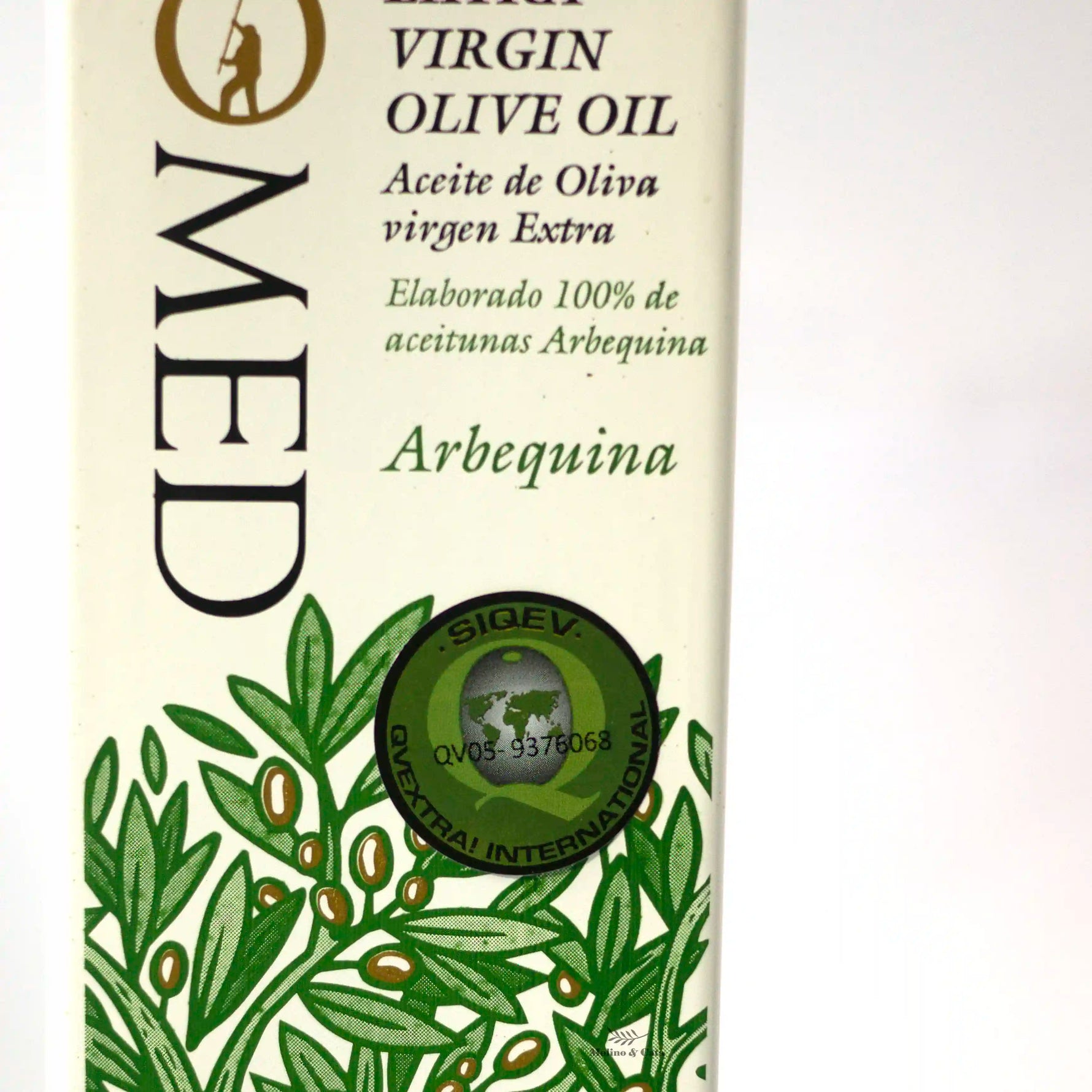 Aceite de Oliva Virgen Extra O-MED Arbequina 500ml detalle de la botella