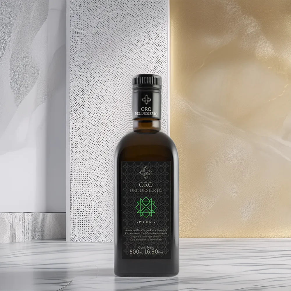 Oro del desierto picual 500ml fondo marmol